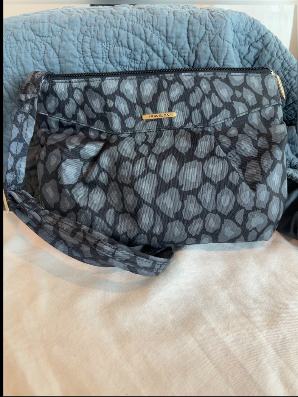 Travelon RFID Anti Theft Crossbody Bag Gray Travel Purse NWT Leopard Crossbody